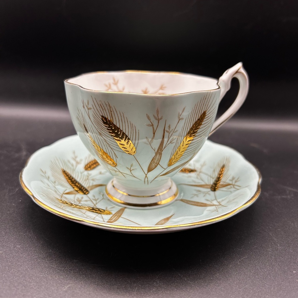 Elegant Queen Anne Blue with Gold Tea Cup and Saucer Set